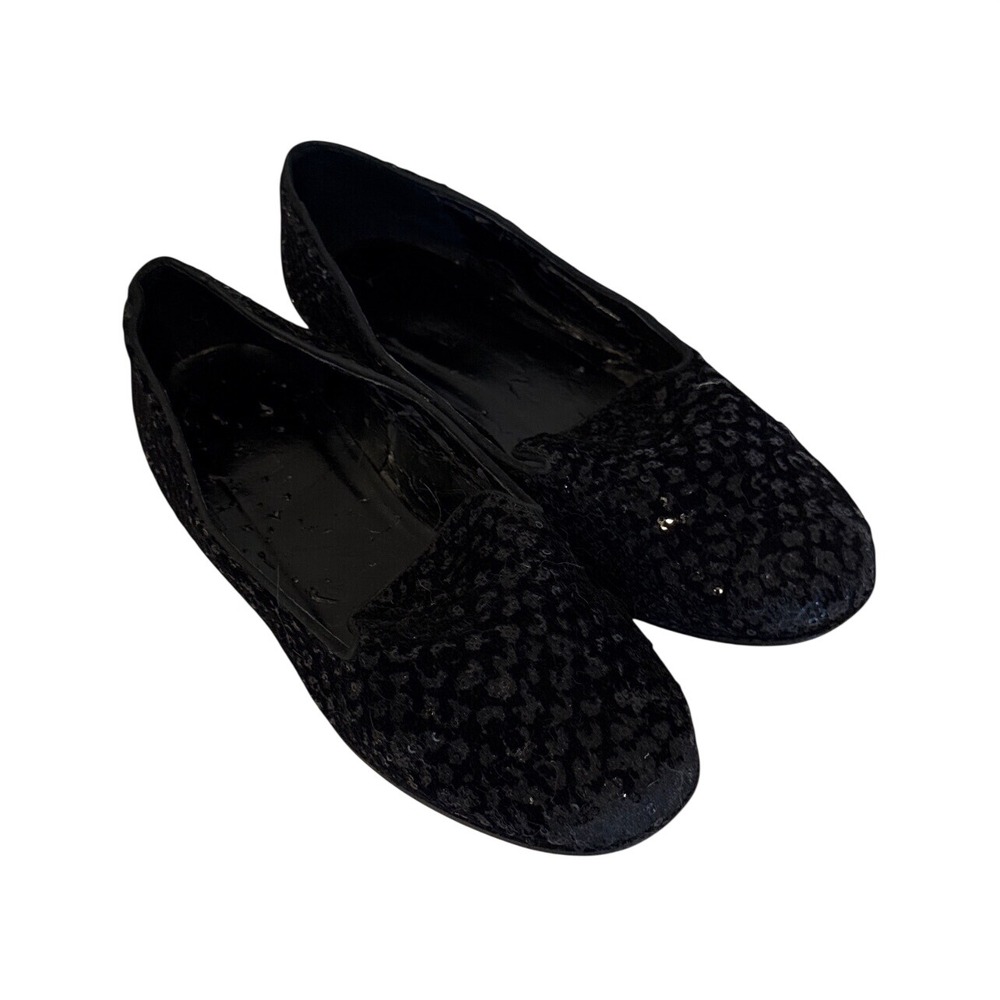 Vero Cuoio Black Leopard Print Smoking Loafers Italian Leather Sole Flats 9.5 M